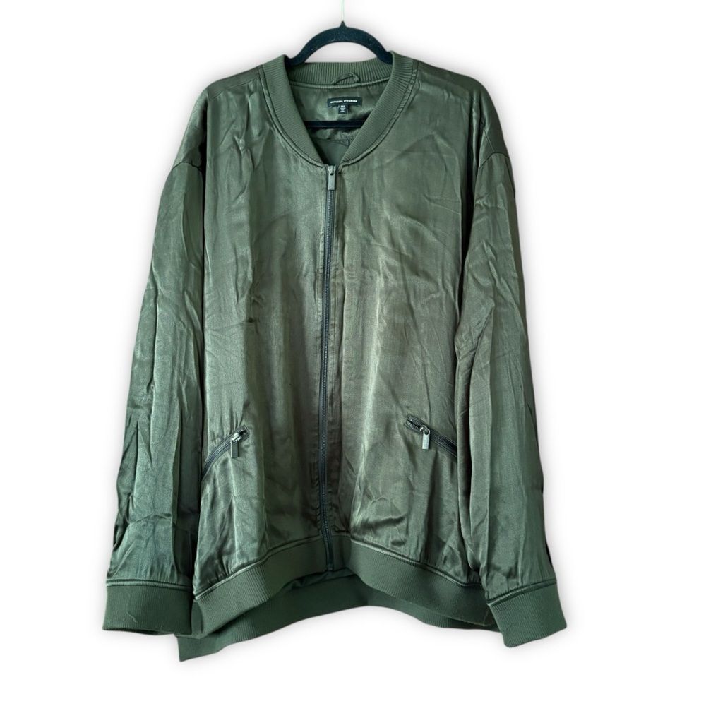 Universal Standard Carmen Satin Bomber Jacket Olive Green Size 34-36 Military